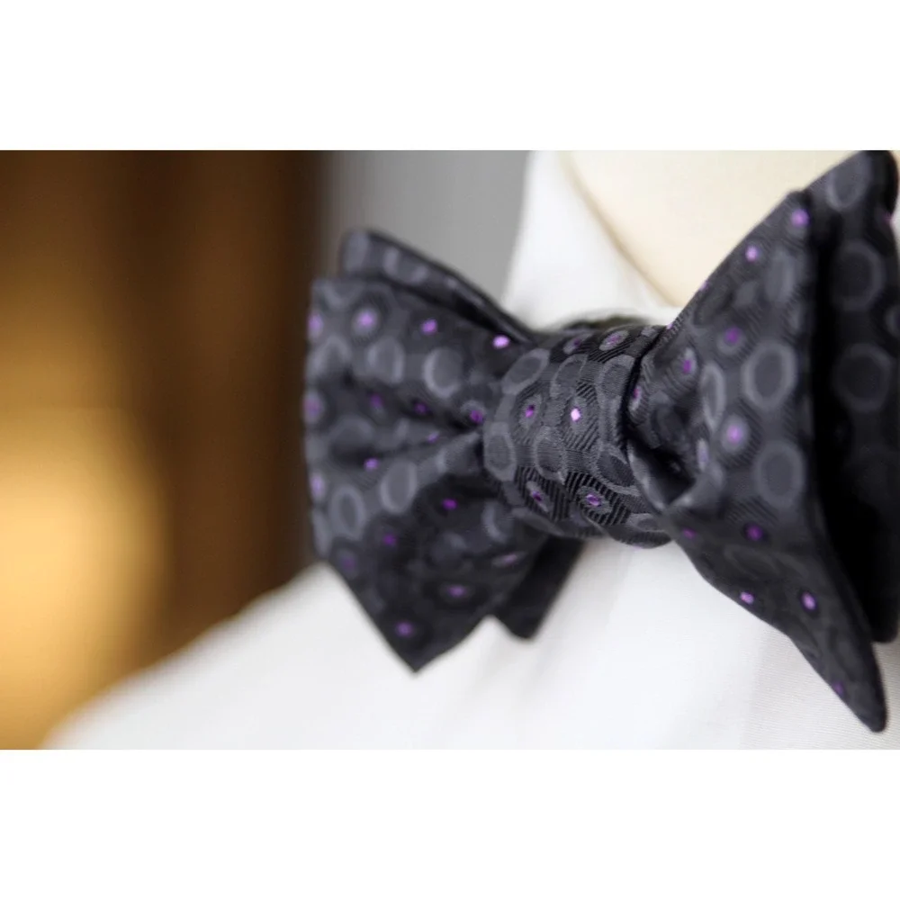 Men's Self-tied Bow‎ Tie 100%Silk Grey Purple Ornament S732BC